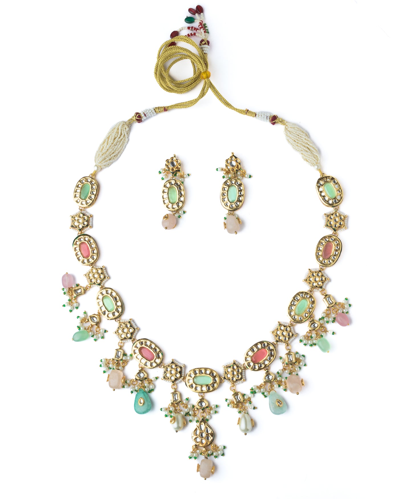 Vivinia By Vidhi Mehra Gold Plated Multicolored Womens Long Necklace Set with Pair of Earrings - VN887