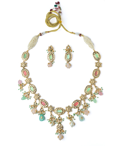 Vivinia By Vidhi Mehra Gold Plated Multicolored Womens Long Necklace Set with Pair of Earrings - VN887