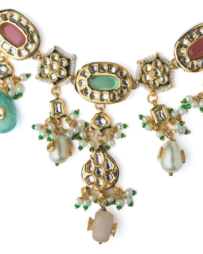 Vivinia By Vidhi Mehra Gold Plated Multicolored Womens Long Necklace Set with Pair of Earrings - VN887