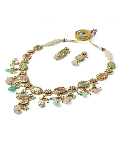 Vivinia By Vidhi Mehra Gold Plated Multicolored Womens Long Necklace Set with Pair of Earrings - VN887