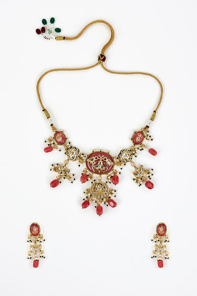 vivinia BY VIDHI MEHRA Saadgi Gold Plated Pink Kundan, Polki Womens Choker Necklace Set with Pair of Earrings (Freesize) - VN888