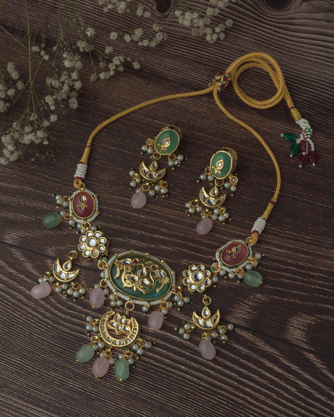 Vivinia By Vidhi Mehra Gold Plated Multicolored Womens Short Necklace Set with Pair of Earrings - VN891
