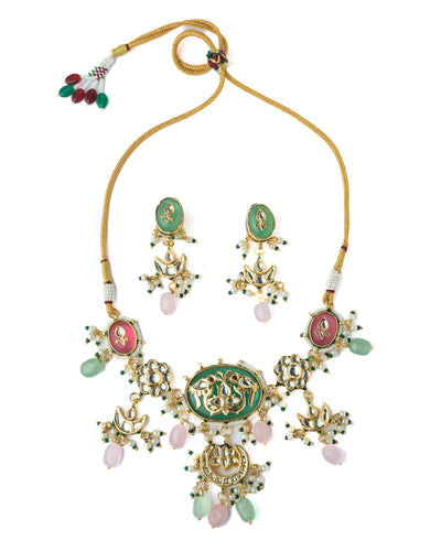 Vivinia By Vidhi Mehra Gold Plated Multicolored Womens Short Necklace Set with Pair of Earrings - VN891