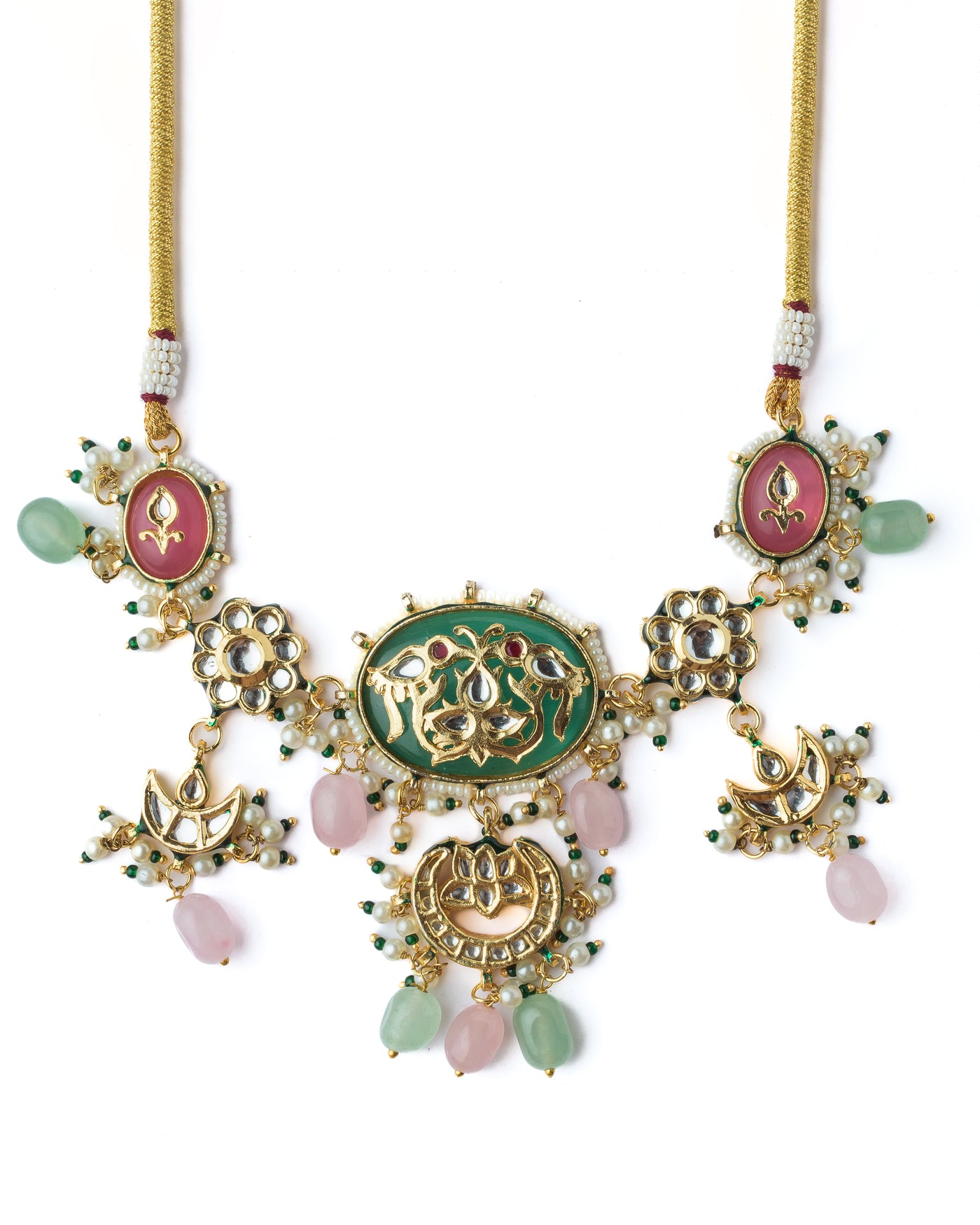 Vivinia By Vidhi Mehra Gold Plated Multicolored Womens Short Necklace Set with Pair of Earrings - VN891