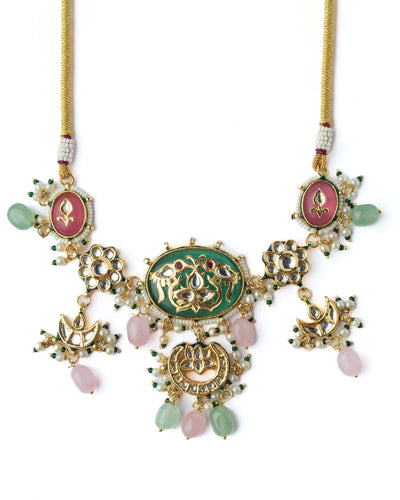 Vivinia By Vidhi Mehra Gold Plated Multicolored Womens Short Necklace Set with Pair of Earrings - VN891