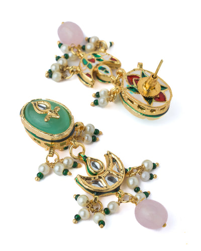 Vivinia By Vidhi Mehra Gold Plated Multicolored Womens Short Necklace Set with Pair of Earrings - VN891
