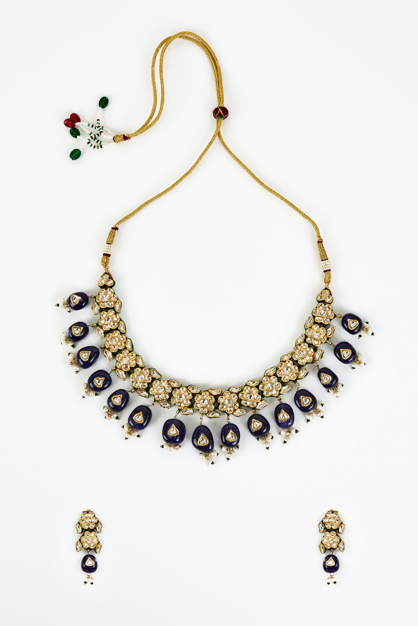 vivinia BY VIDHI MEHRA Saadgi Gold Plated Blue Kundan, Polki Womens Choker Necklace Set with Pair of Earrings (Free size) - VN903