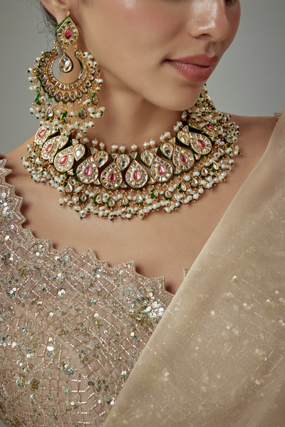 vivinia BY VIDHI MEHRA Saadgi Gold Plated Pink Kundan, Polki Womens Choker Necklace Set with Pair of Earrings (Free size) - VN906