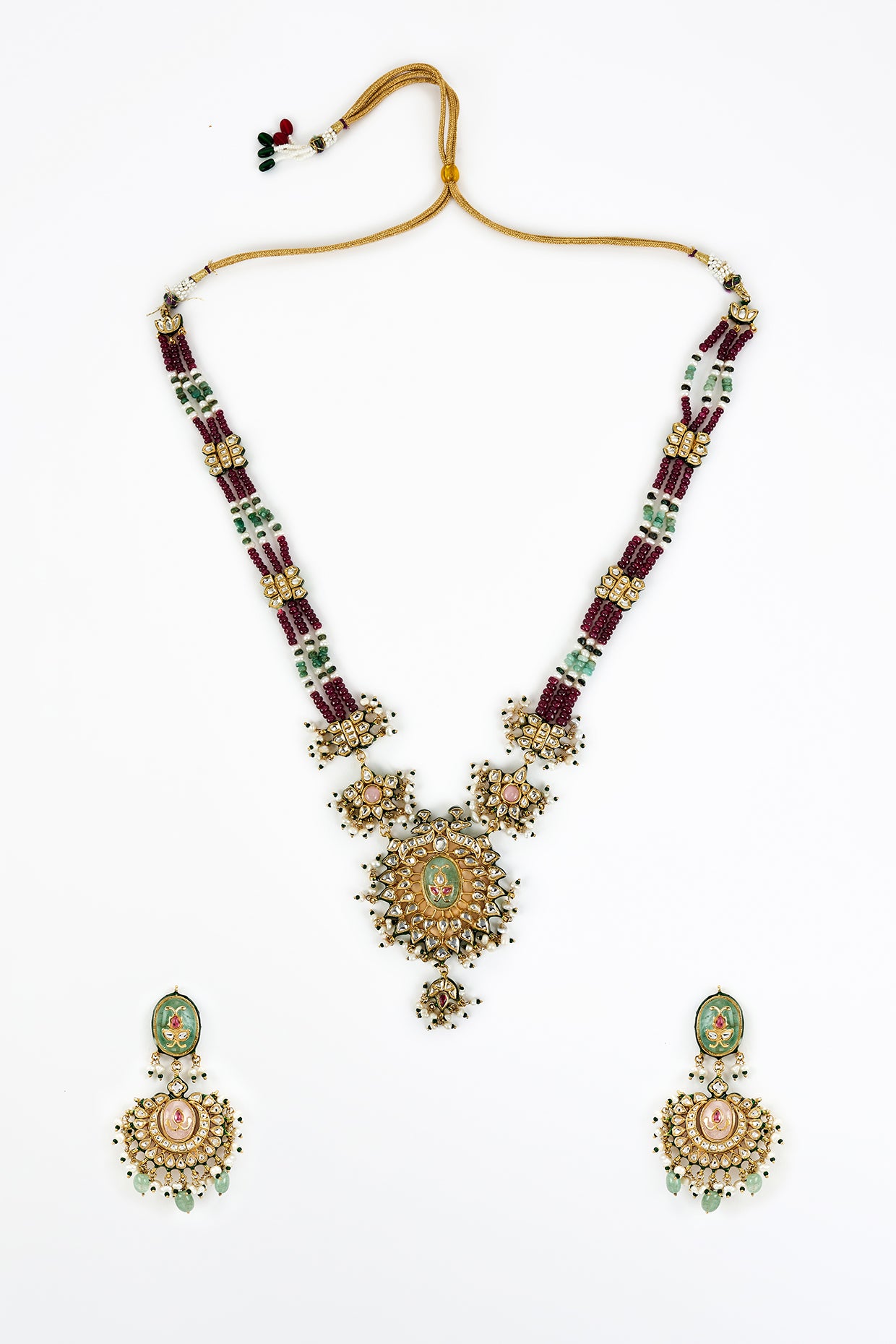 vivinia BY VIDHI MEHRA Saadgi Gold Plated Maroon Beaded Womens Long Necklace Set with Pair of Earrings (Free size) - VN908