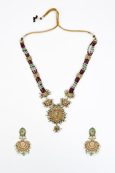 vivinia BY VIDHI MEHRA Saadgi Gold Plated Maroon Beaded Womens Long Necklace Set with Pair of Earrings (Free size) - VN908