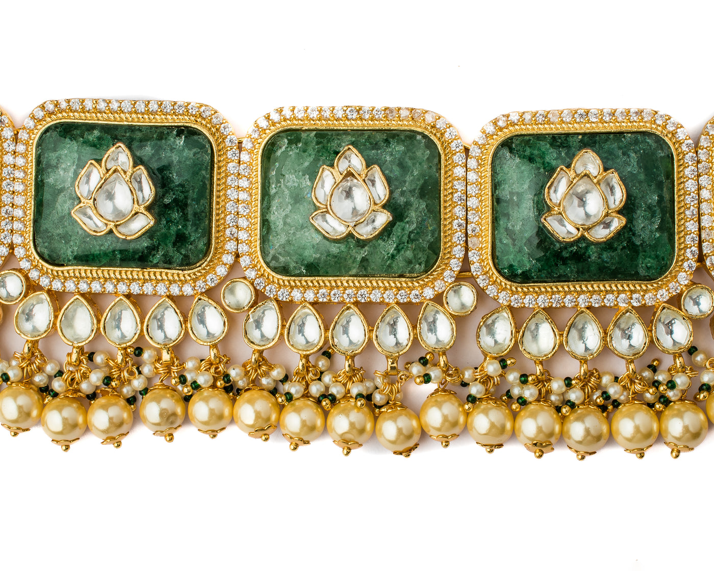 Vivinia By Vidhi Mehra Saadgi Gold Plated Green Womens Temple Choker Necklace Set with 2 Pair of Earrings (Freesize) - VN920