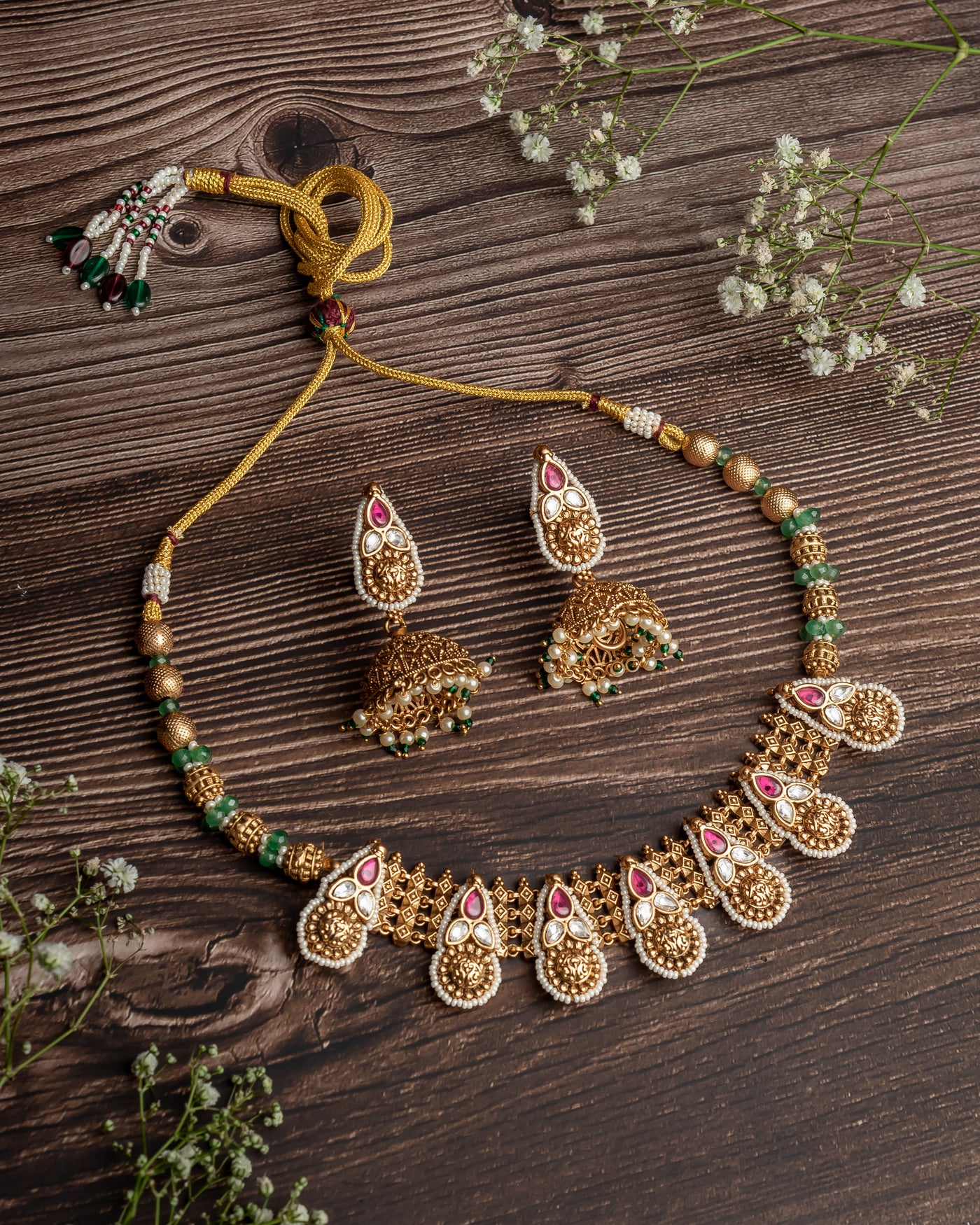 vivinia BY VIDHI MEHRA ISMAARH 2.0 Gold/Pink Choker Necklace Set with Pair of Earrings-VN946VN946