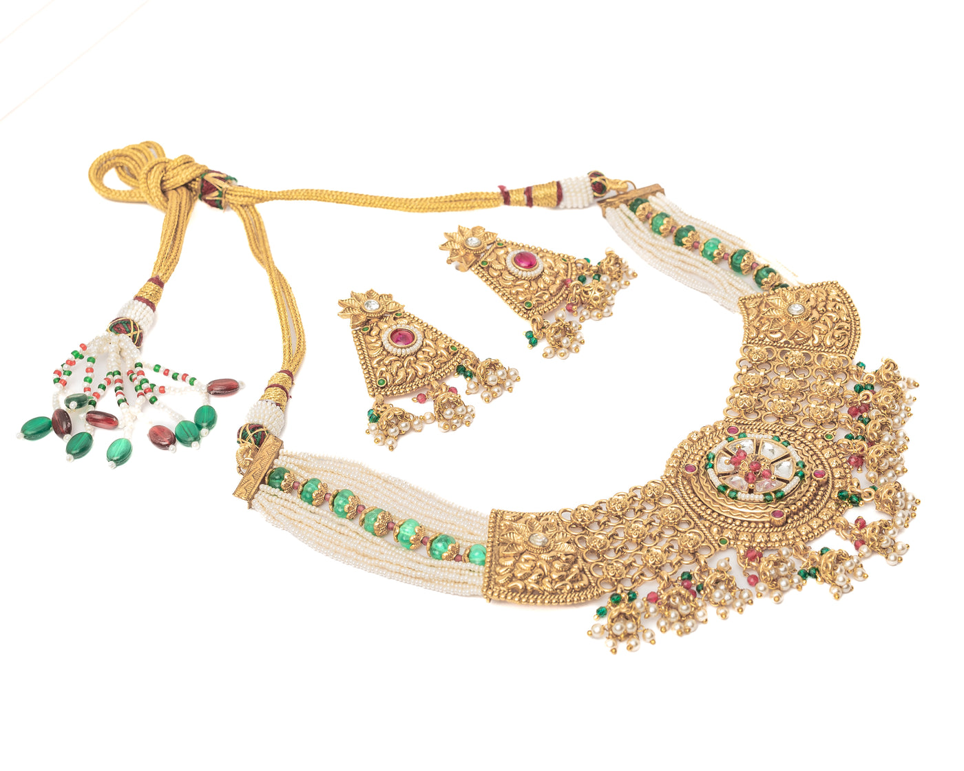 vivinia BY VIDHI MEHRA ISMAARH 2.0 Gold/Green/White Choker Necklace Set with Pair of Earrings-VN948