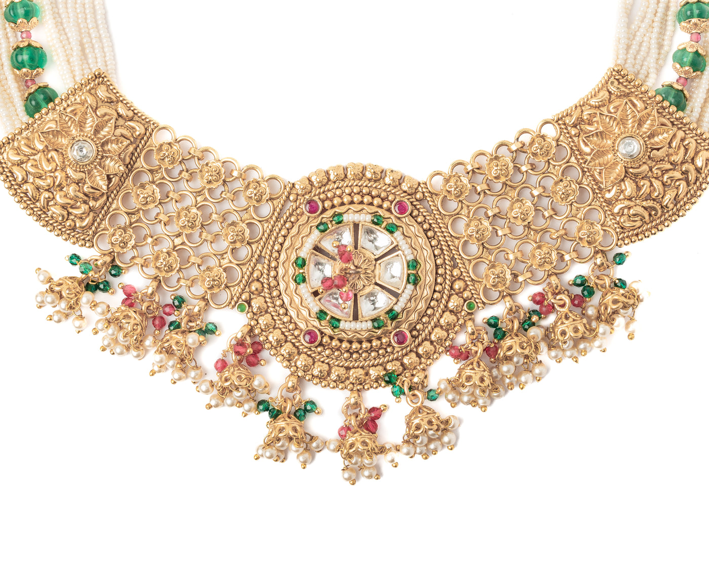 vivinia BY VIDHI MEHRA ISMAARH 2.0 Gold/Green/White Choker Necklace Set with Pair of Earrings-VN948