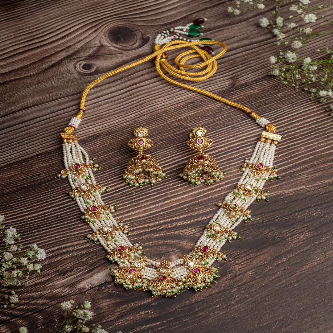 vivinia BY VIDHI MEHRA ISMAARH 2.0 Gold/White/Multi Choker Necklace Set with Pair of Earrings