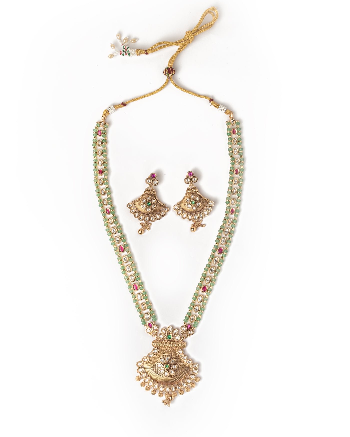 vivinia BY VIDHI MEHRA ISMAARH 2.0 Gold/Green Long Necklace Set with Pair of Earrings-VN950