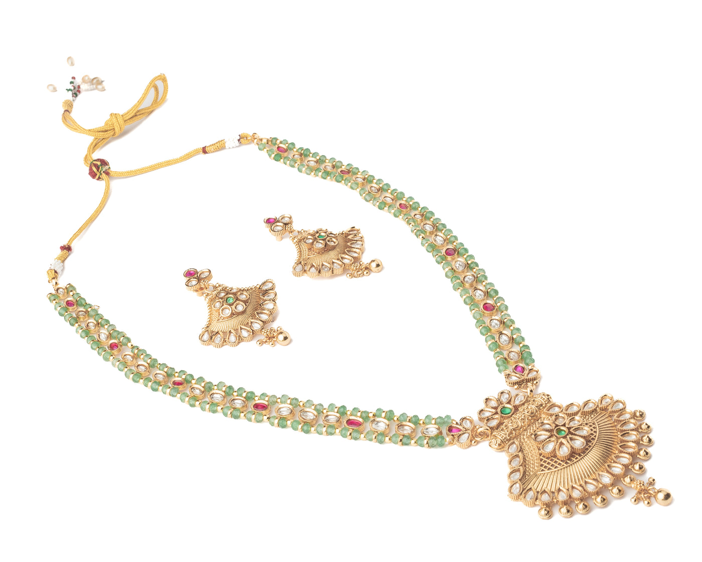 vivinia BY VIDHI MEHRA ISMAARH 2.0 Gold/Green Long Necklace Set with Pair of Earrings-VN950