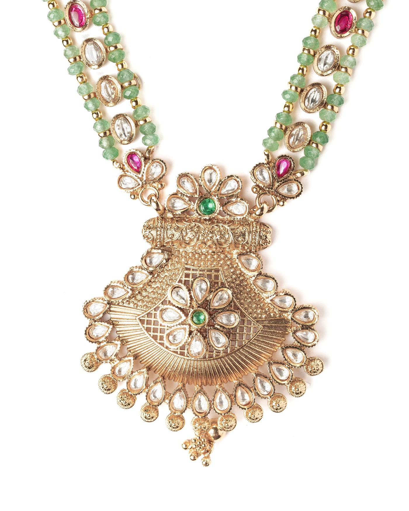 vivinia BY VIDHI MEHRA ISMAARH 2.0 Gold/Green Long Necklace Set with Pair of Earrings-VN950