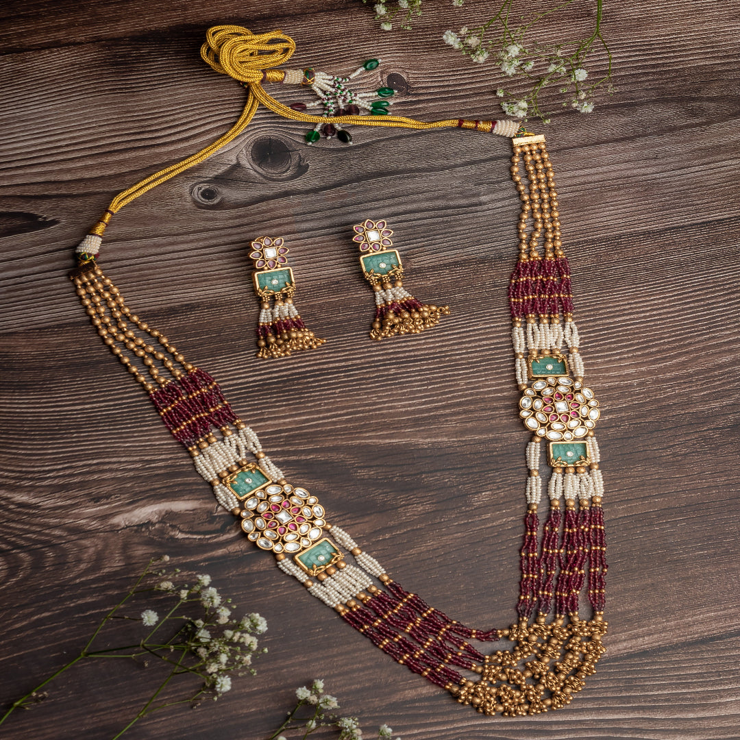 vivinia BY VIDHI MEHRA ISMAARH 2.0 Gold/Pink/Multi Long Necklace Set with Pair of Earrings-VN951