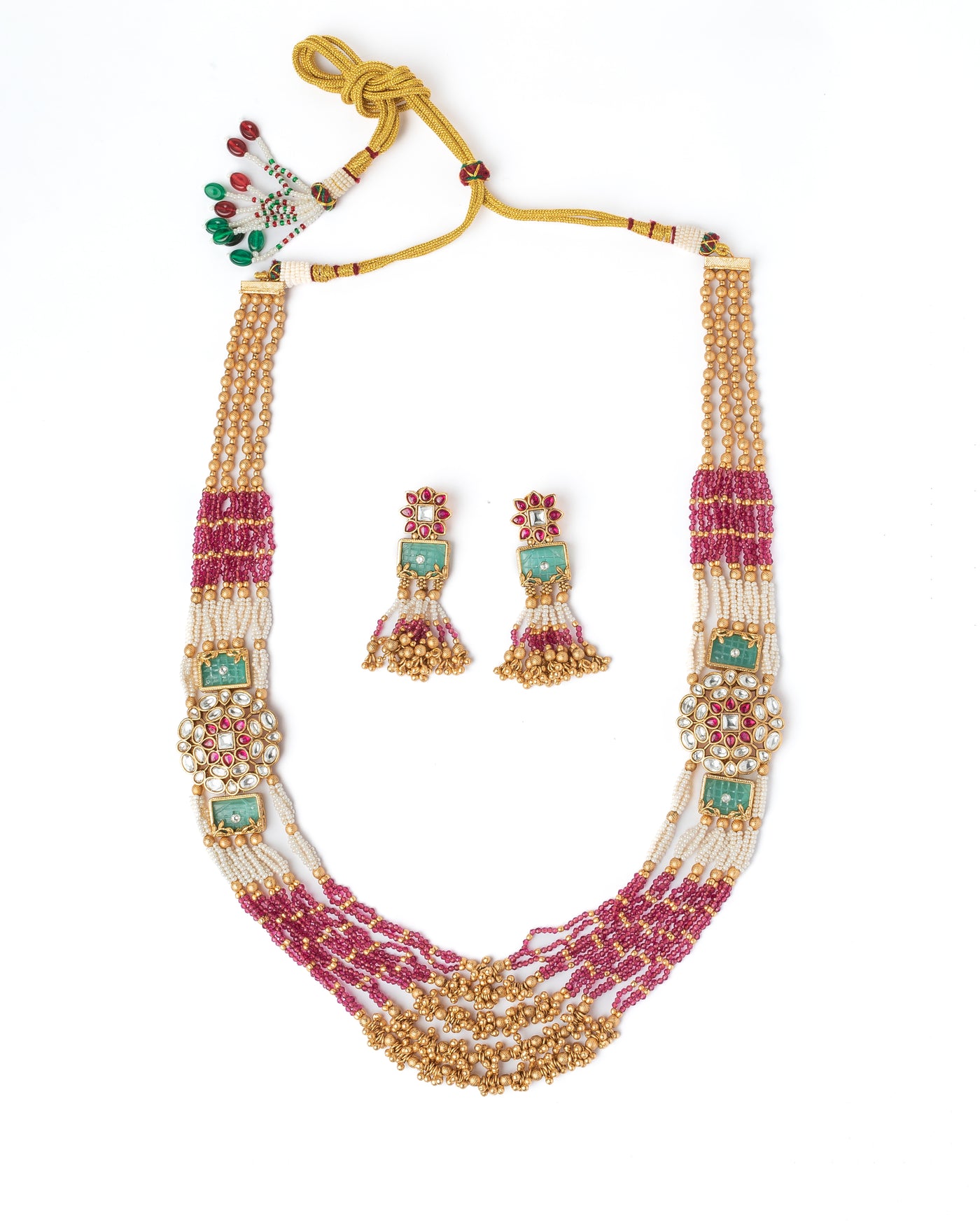 vivinia BY VIDHI MEHRA ISMAARH 2.0 Gold/Pink/Multi Long Necklace Set with Pair of Earrings-VN951