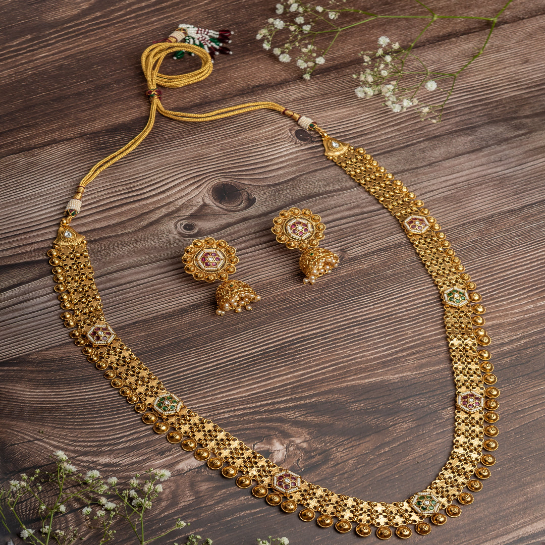 vivinia BY VIDHI MEHRA ISMAARH 2.0 Gold Plated Long Necklace Set with Pair of Earrings