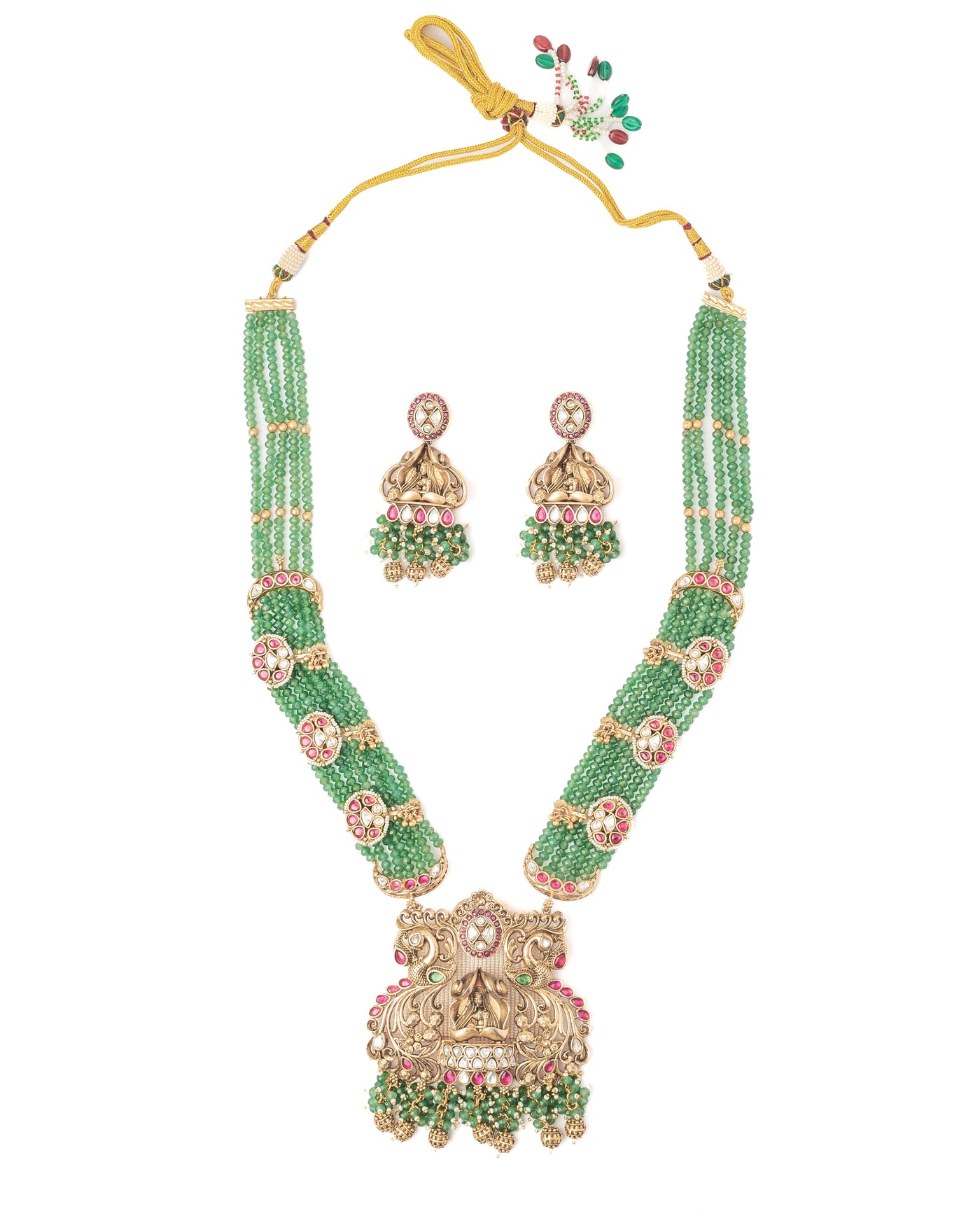 vivinia BY VIDHI MEHRA ISMAARH 2.0 Gold/Green Long Necklace Set with Pair of Earrings-VN954