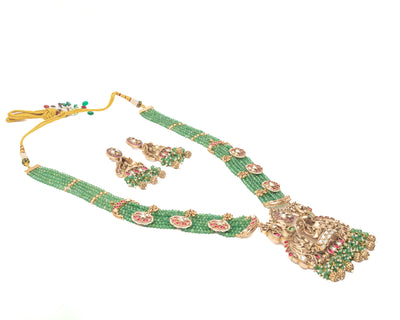 vivinia BY VIDHI MEHRA ISMAARH 2.0 Gold/Green Long Necklace Set with Pair of Earrings-VN954