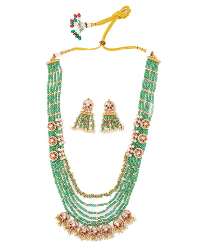 vivinia BY VIDHI MEHRA ISMAARH 2.0 Gold/Green Long Necklace Set with Pair of Earrings