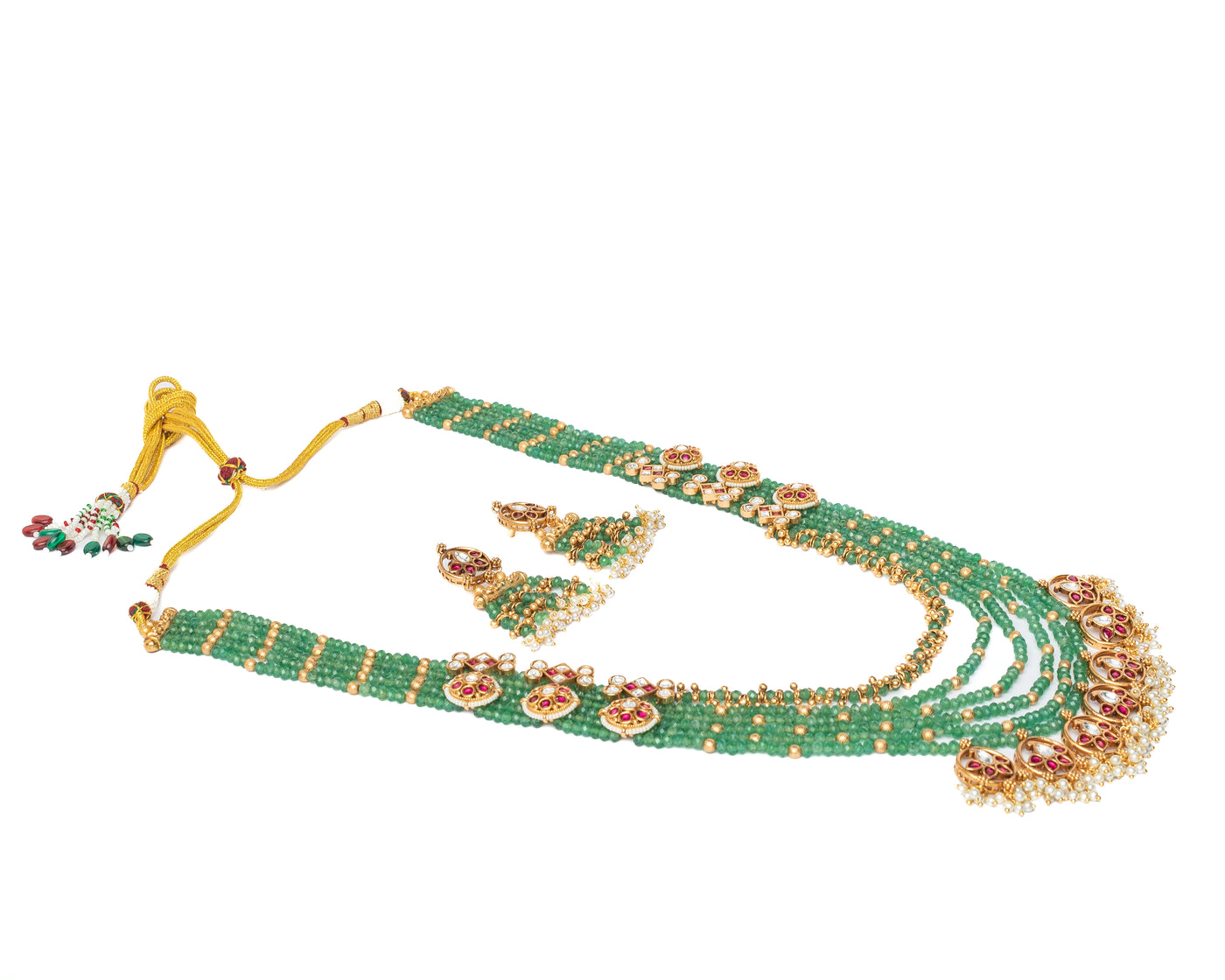 vivinia BY VIDHI MEHRA ISMAARH 2.0 Gold/Green Long Necklace Set with Pair of Earrings