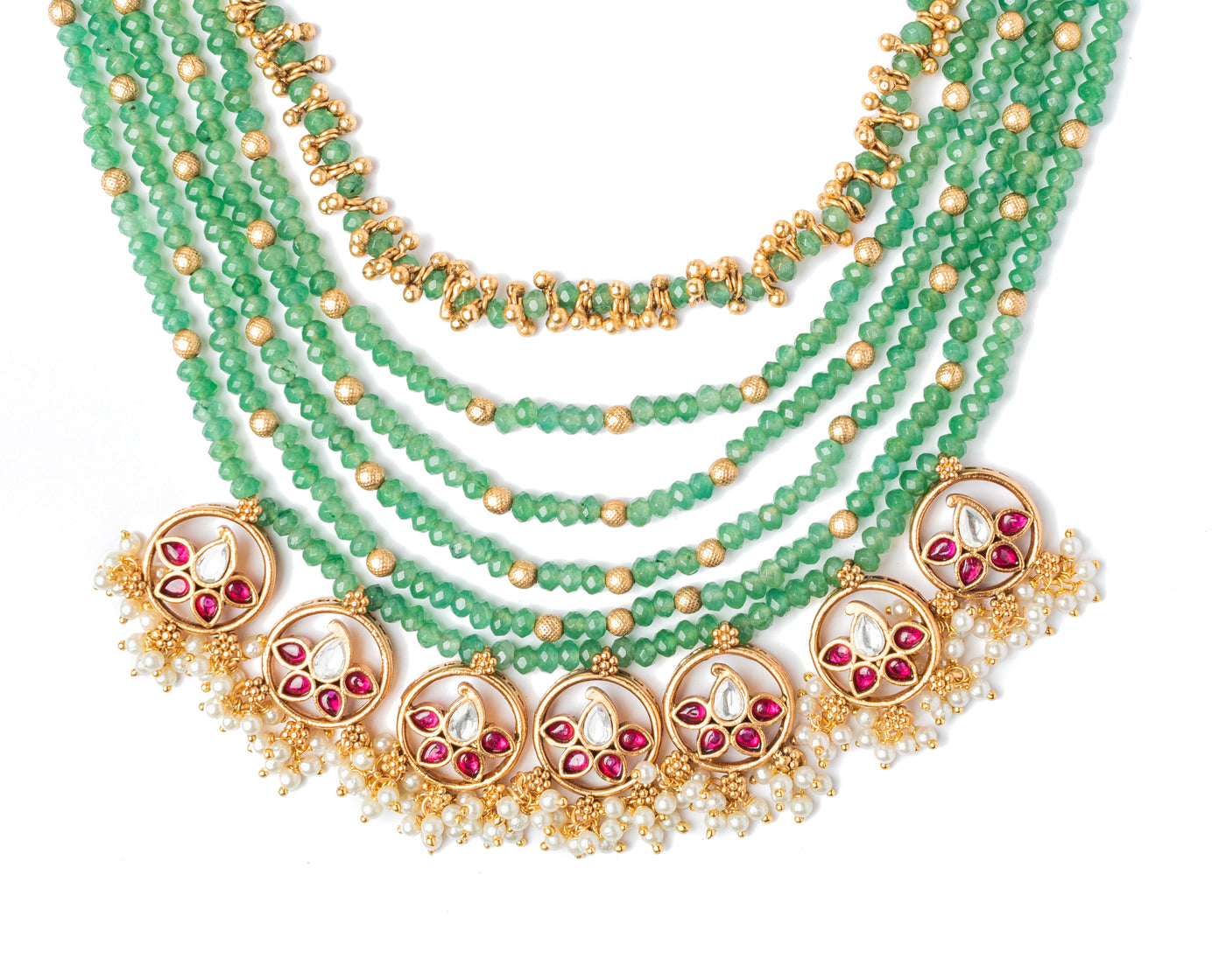 vivinia BY VIDHI MEHRA ISMAARH 2.0 Gold/Green Long Necklace Set with Pair of Earrings