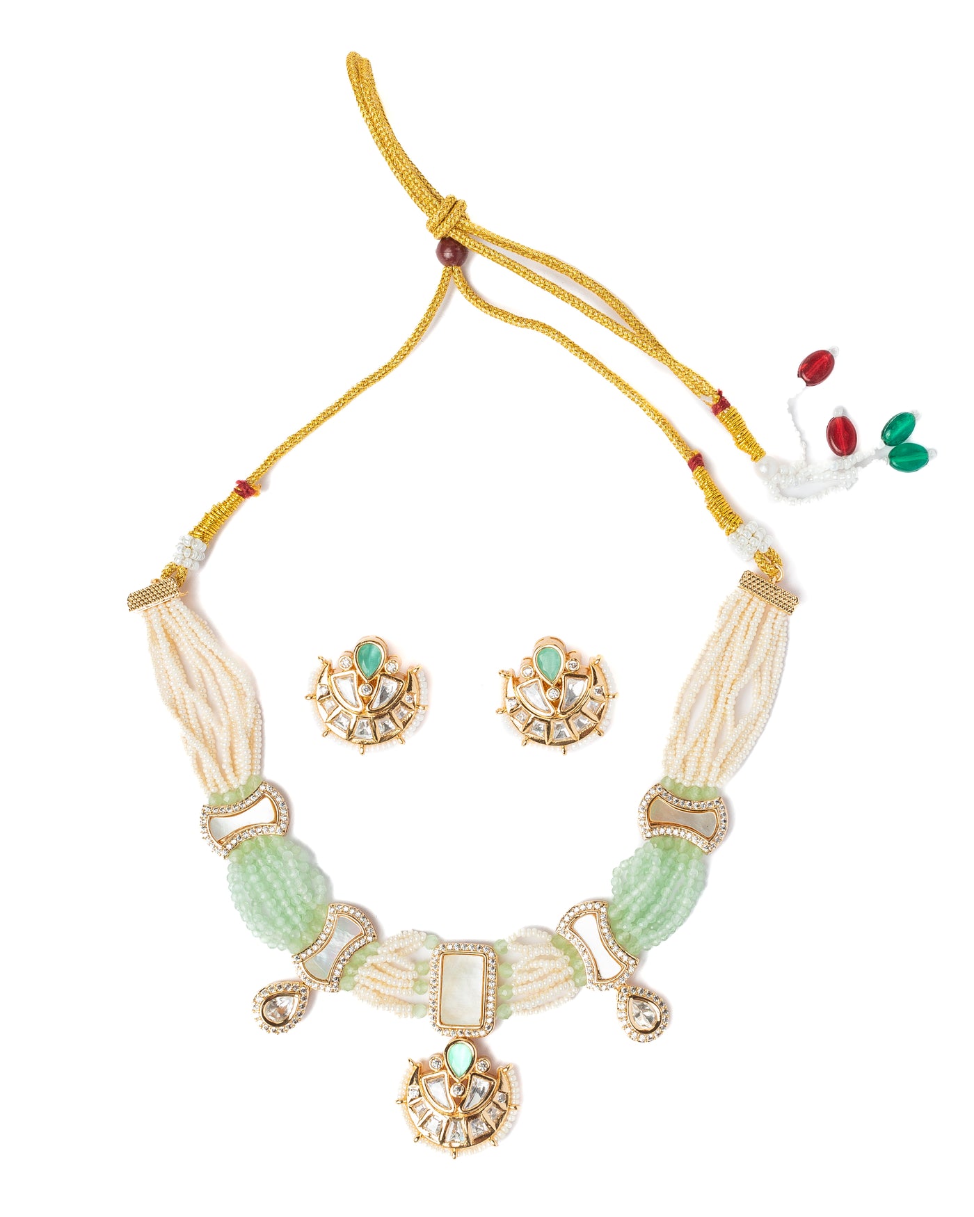 vivinia BY VIDHI MEHRA ISMAARH 2.0 Gold/Green/White Choker Necklace Set with Pair of Earrings