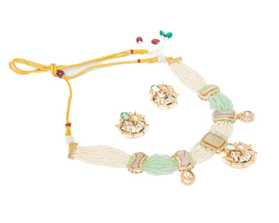 vivinia BY VIDHI MEHRA ISMAARH 2.0 Gold/Green/White Choker Necklace Set with Pair of Earrings