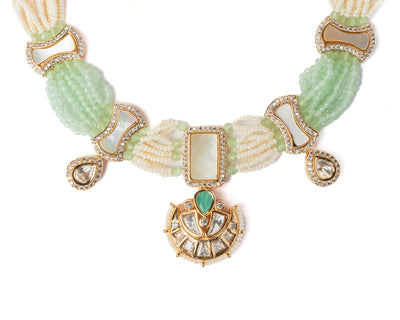 vivinia BY VIDHI MEHRA ISMAARH 2.0 Gold/Green/White Choker Necklace Set with Pair of Earrings