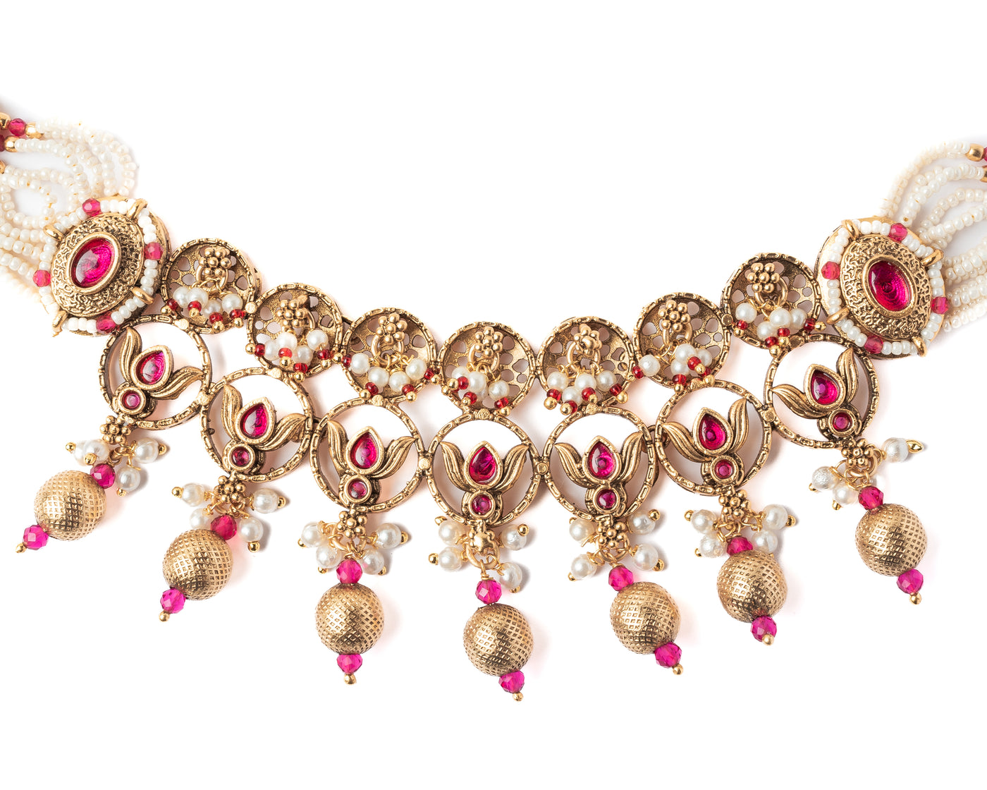 vivinia BY VIDHI MEHRA ISMAARH 2.0 Gold/White/Pink Plated Choker Necklace Set with Pair of Earrings