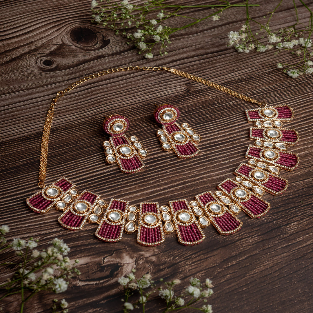 vivinia BY VIDHI MEHRA ISMAARH 2.0 Gold/Pink Choker Necklace Set with Pair of Earrings