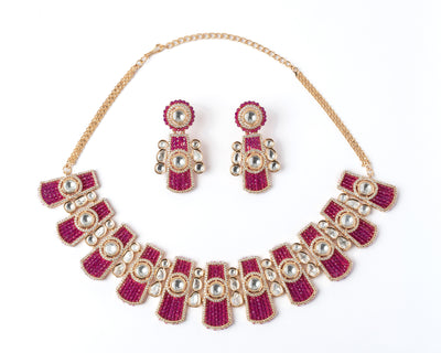 vivinia BY VIDHI MEHRA ISMAARH 2.0 Gold/Pink Choker Necklace Set with Pair of Earrings