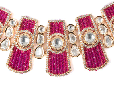 vivinia BY VIDHI MEHRA ISMAARH 2.0 Gold/Pink Choker Necklace Set with Pair of Earrings