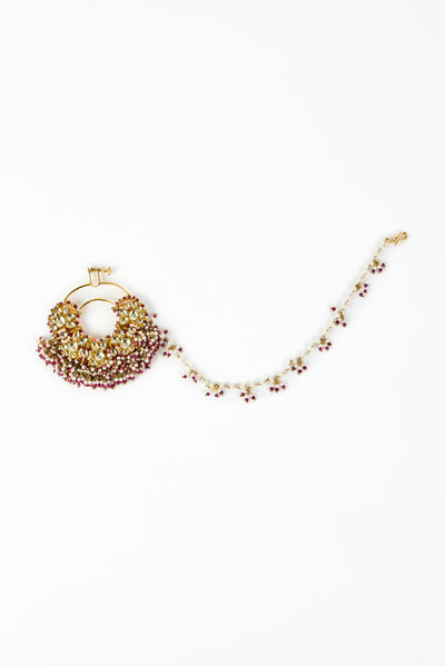 vivinia BY VIDHI MEHRA Saadgi Gold Plated Pink Kundan, Polki Womens Nath with Chain (Freesize) - VNT015