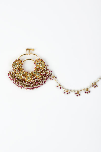 vivinia BY VIDHI MEHRA Saadgi Gold Plated Pink Kundan, Polki Womens Nath with Chain (Freesize) - VNT015