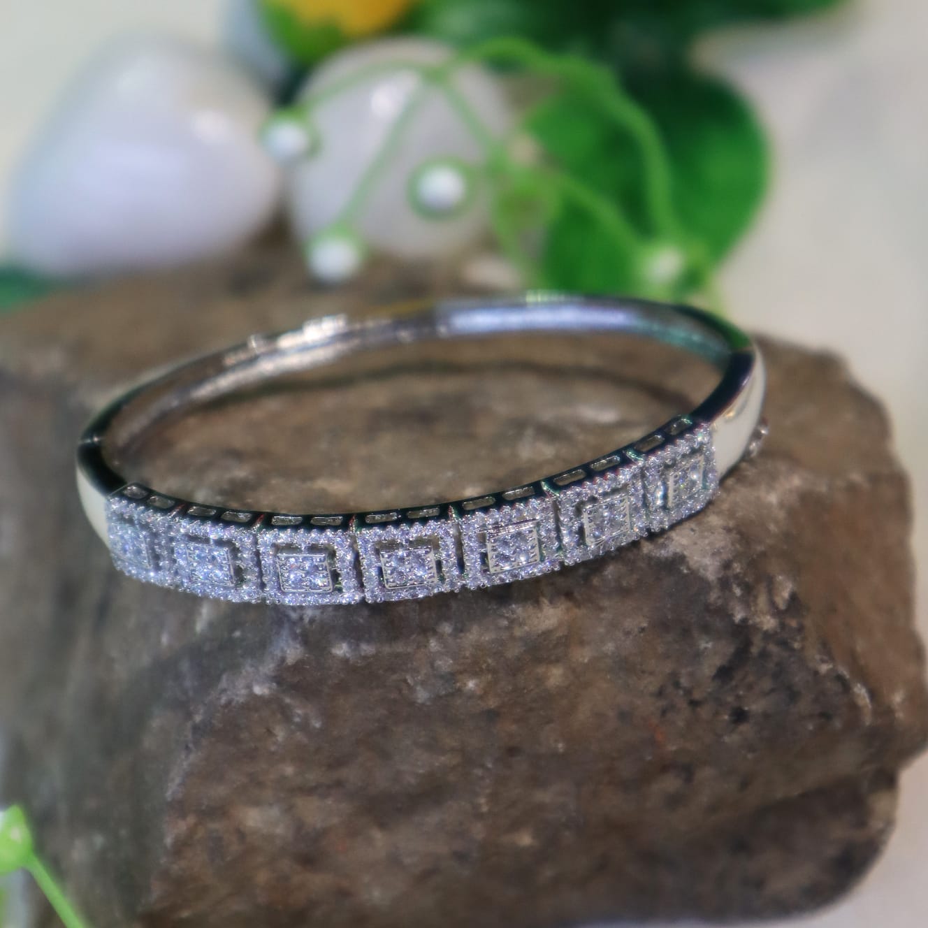Silver Geometric Square Halo Diamond Bracelet - SIA450971