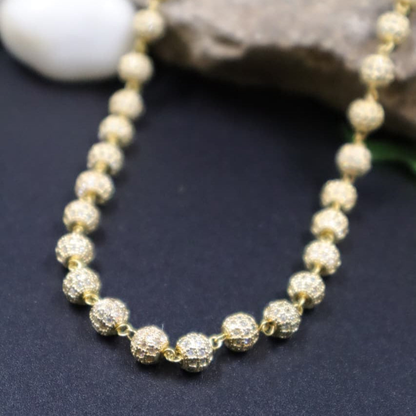 Classic Gold Textured Beaded Necklace -SIA451897