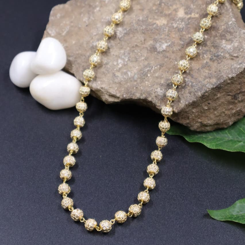 Classic Gold Textured Beaded Necklace -SIA451897