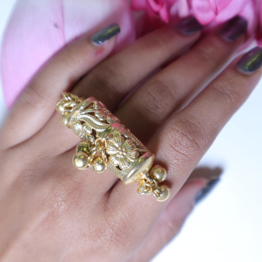 Ethnic Gold-Plated Statement Ring with Jhumka Detail -SIA452200