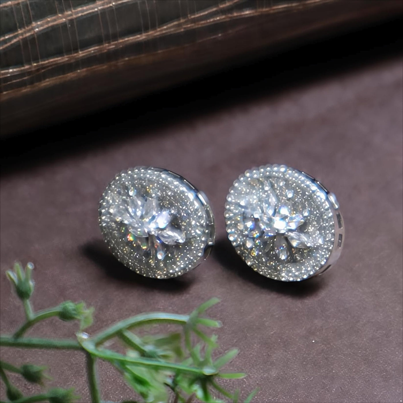 Silver CZ Pave Flower Stud Earrings - SIA434912