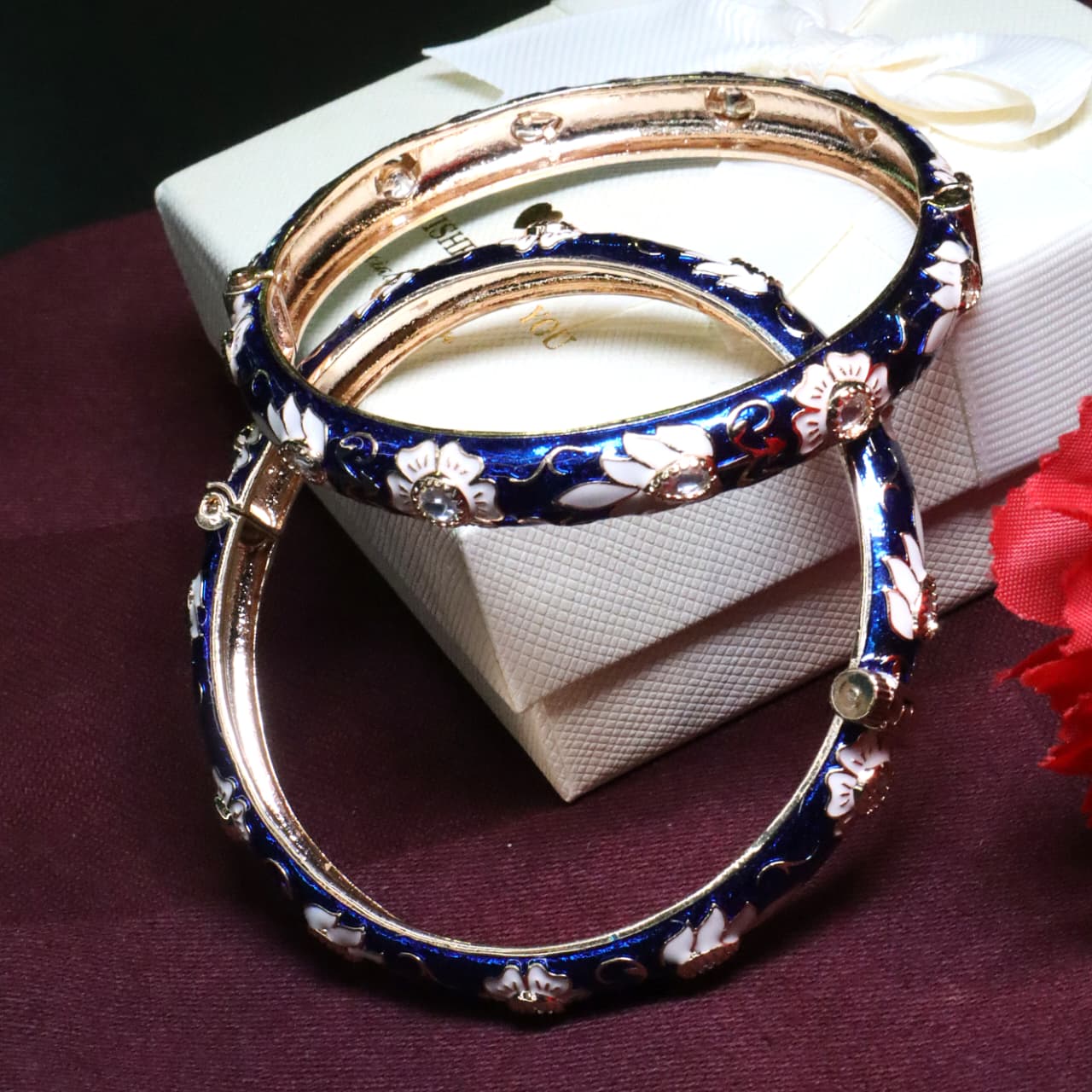 Set of Two Blue and White Floral Enamel Bracelets - SIA453851