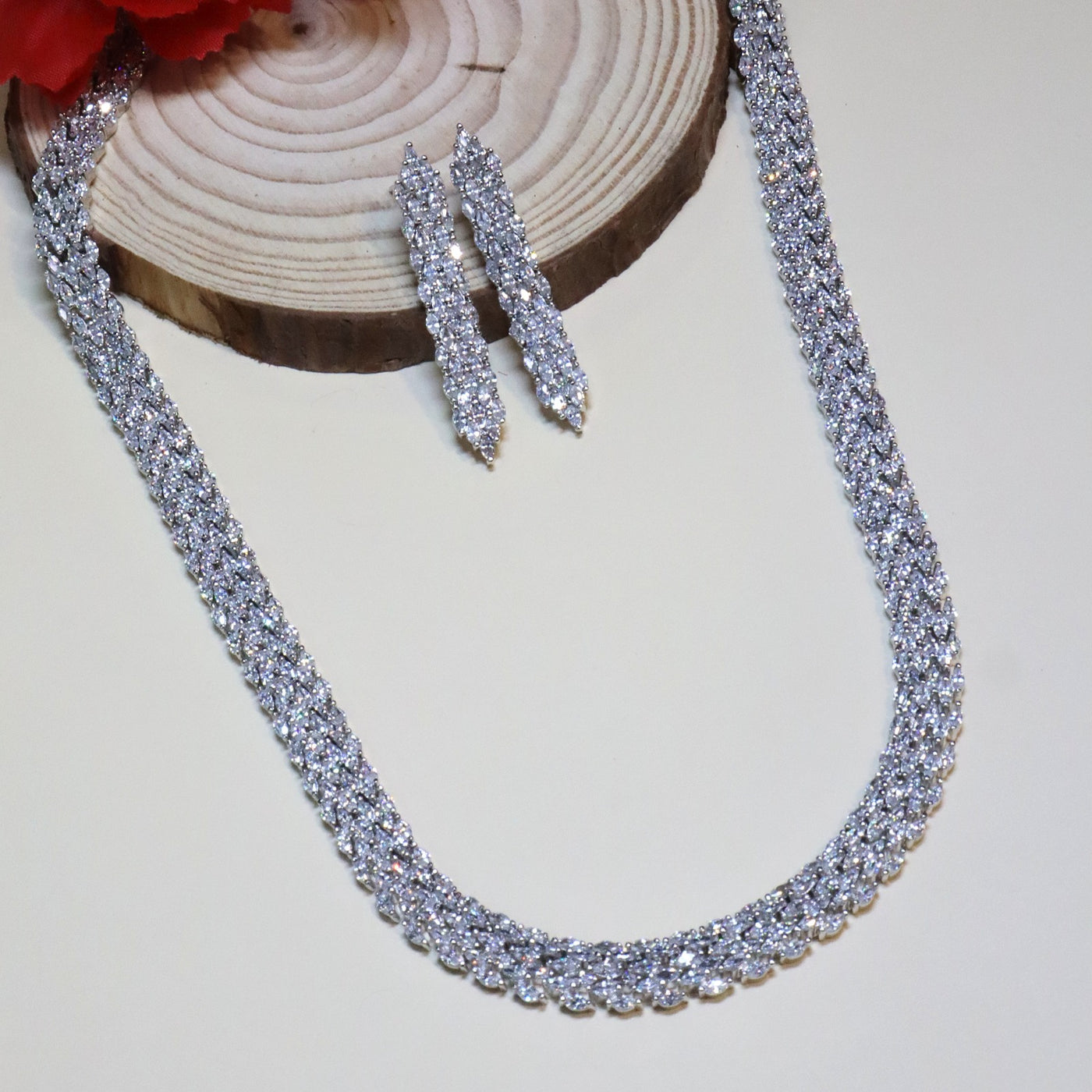 Multi-Row CZ Necklace Set - SIA455096 _A