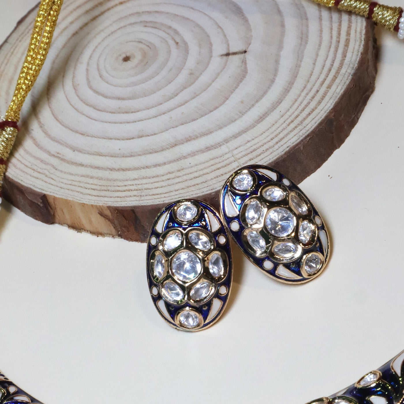 Regal Blue Meenakari and Uncut Polki Style Choker Necklace Set - SIA454863