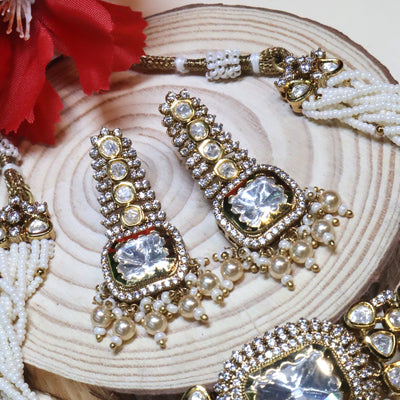 Traditional Kundan and Multi-Strand White Pearl Choker Set - SIA454989