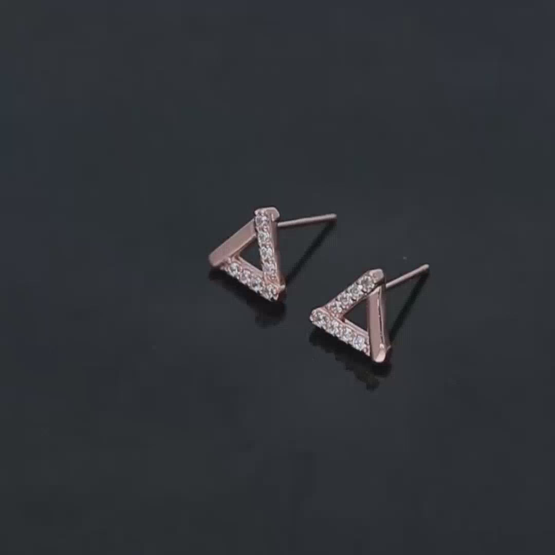 92.5 Rose Gold Zircon Triangle Studs - SIA412633