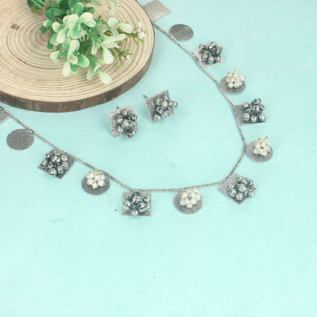 Oxidised Plated Choker Necklace Set -SIA431791